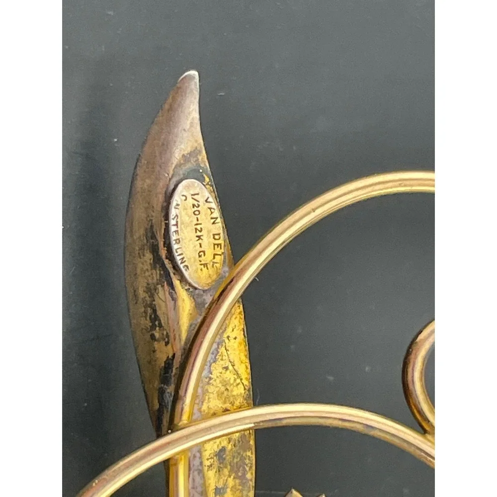 Van‎ Dell Sterling & 12K Gold Filled Floral Spray Brooch 1940s Vintage retro era